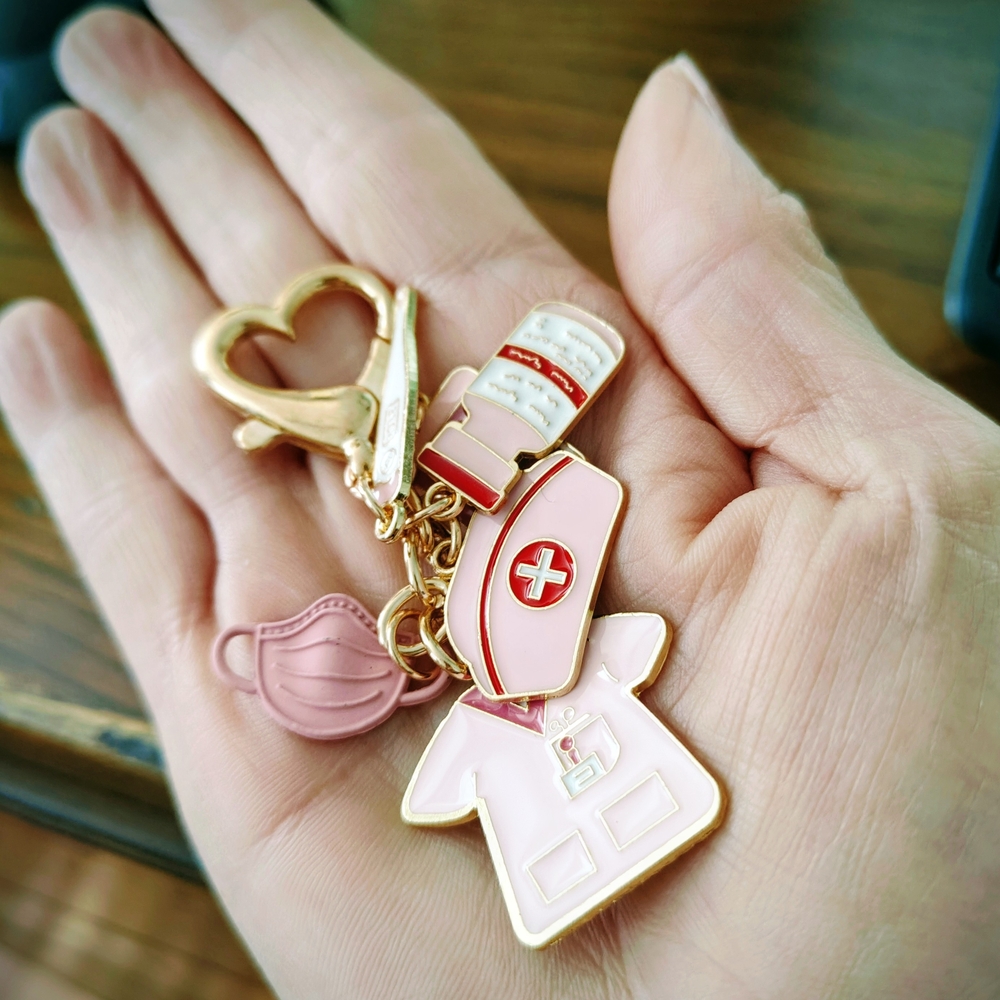 Nurse Charm Holder with Pink and Gold Accents